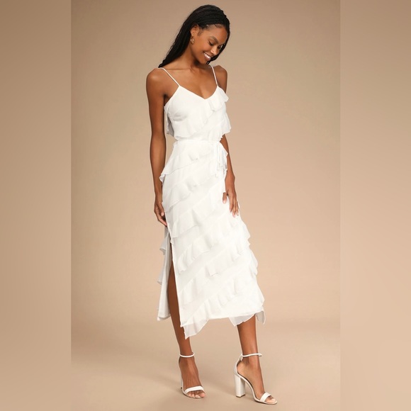 Lulu’s White Midi Ruffle Dress - Picture 3 of 12